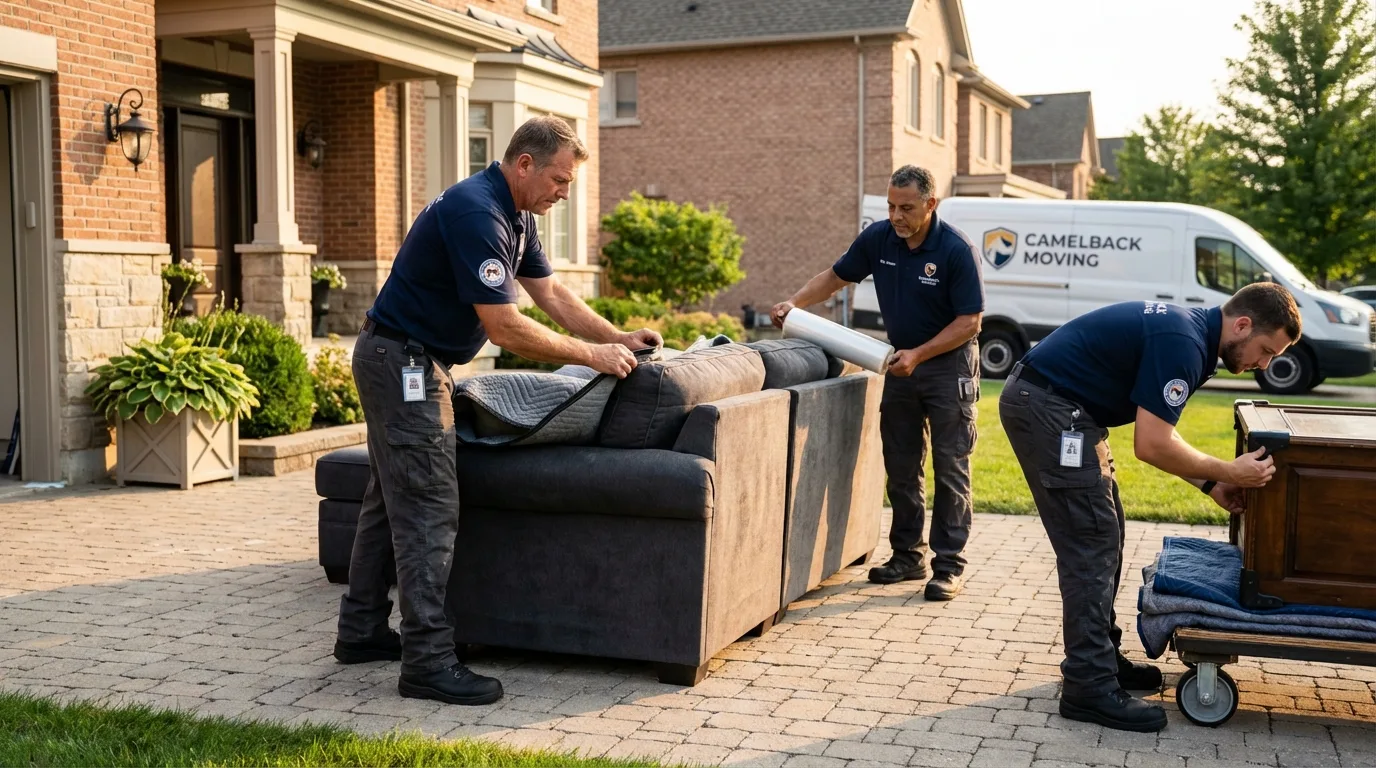 Large estate moving crew wrapping furniture in Holliston, MA